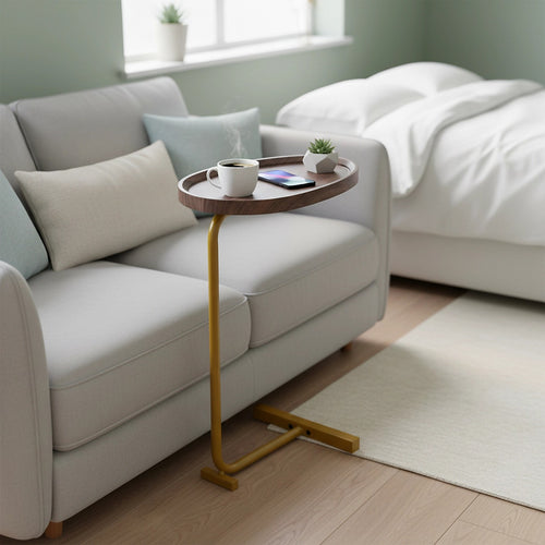 Modern Oval Side Table with Gold Base – Stylish Sofa End Table