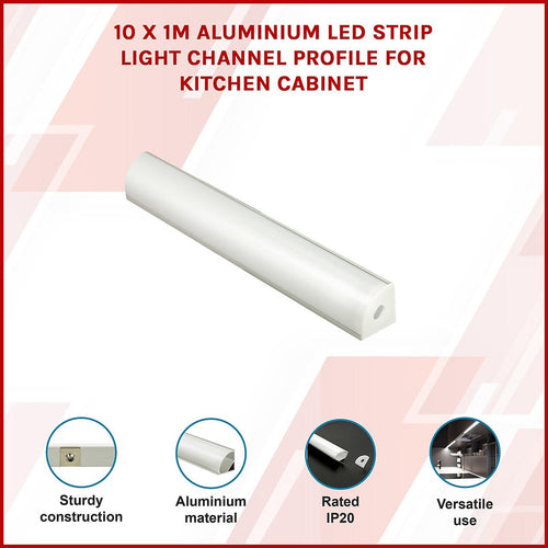 10 x 1M Aluminium LED Strip Light Channel Profile for Kitchen Cabinet V Style
