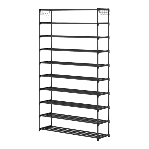 10 Tier Black Shoe Rack Metal Shoe Storage Organizer Rack 50-Pair Large Capacity
