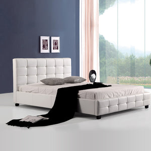 Queen White PU Leather Deluxe Bed Frame