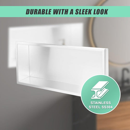 641 x 336 x 101mm Shower Niche Single Shelf Organizer No Tile Needed in White Finish