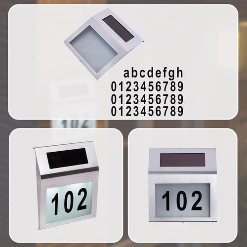 Solar Powered House Number LED Light Stainless Steel Address Signs Plaques