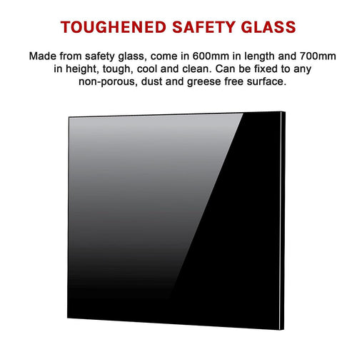Toughened 60 x 70cm Black Glass Kitchen Splashback