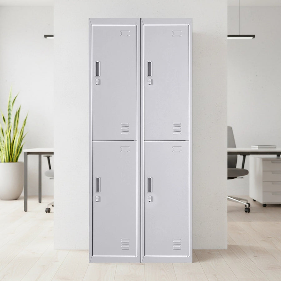 4-Door Metal Locker – 2x2 Layout, Grey, Padlock-operated