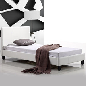 Single Bed Frame White PU Leather