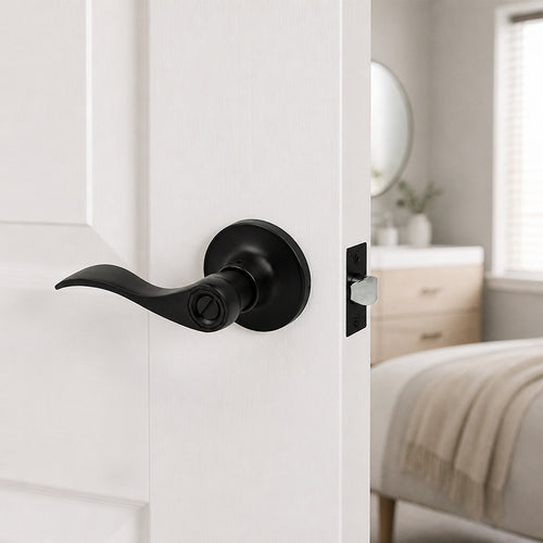 Door Handle Set Lever – Privacy Function with Wave-style Black Design and Functional Style