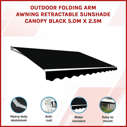 Outdoor Awning Black - 5x2.5m Retractable Sunshade