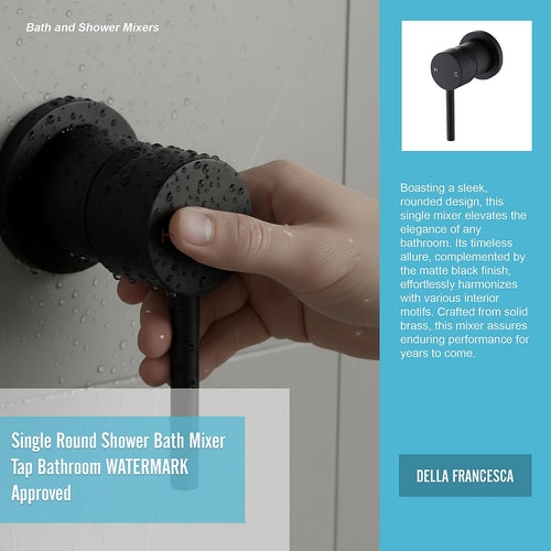 Single Round Shower Bath Mixer Tap Bathroom WATERMARK Approved - Black