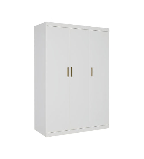 3 Door White Wardrobe – Gold Handles, Hanging Rail & Shelves