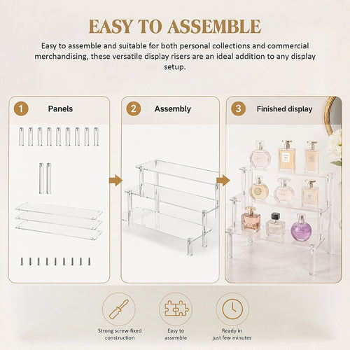 2 Pack 3-Tier Acrylic Display Risers for Perfumes, Collectibles, Cupcakes & Retail Displays