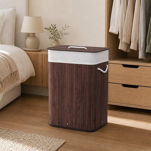 72L Wood Bamboo Laundry Hamper with Lid & Removable Liner Bag