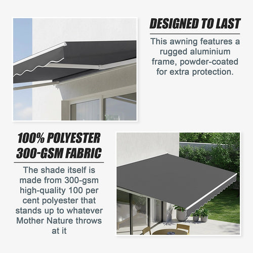 Outdoor Awning Grey - 3x2.5m Retractable Sunshade