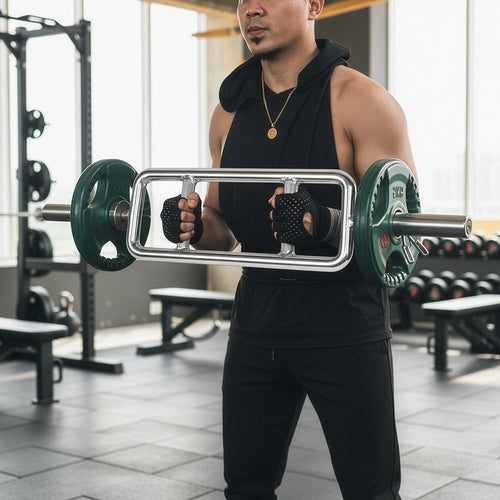 Chrome Olympic Tricep Bar Barbell Heavy Duty with Spring Collars