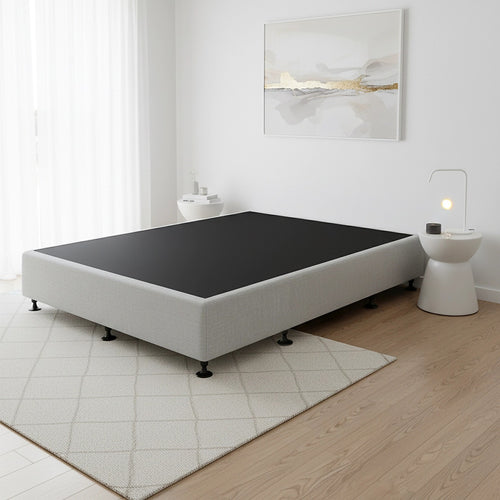 Queen Slatted Ensemble Bed Base - Grey Linen Breathable Cover