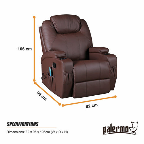 Heated Massage Chair – Brown PU Leather 360° Swivel Recliner