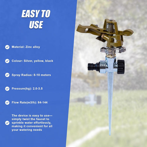 Easy to Install Irrigation Sprinkler 360 Degree Rotating Sprinkler Gun Zinc Alloy Adjustable Rocker Sprinkler