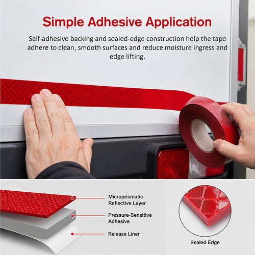ECE104 Red Reflective Tape 50mm x 45m Truck Trailer Safety