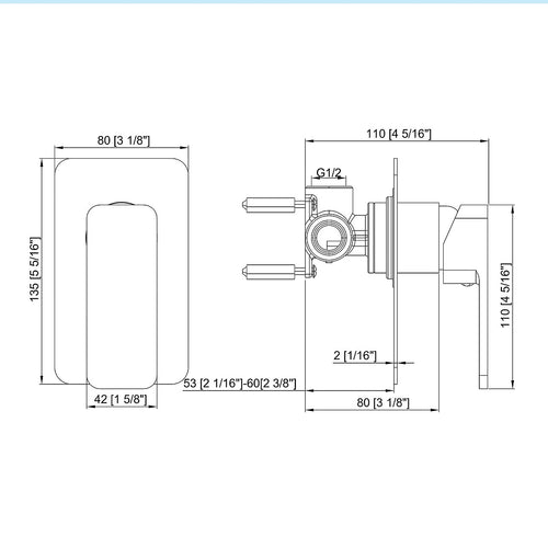 Single Square Shower Bath Mixer Tap Bathroom WATERMARK Approved - Chrome