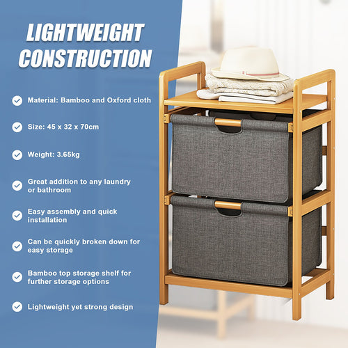 Bamboo Shelf with Storage Hamper – Wooden Organiser Rack with Three-Set Removable Laundry Bags