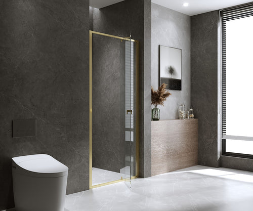 Adjustable Semi Frameless Shower Screen Front: (82~90)x195cm with Gold Hardware and No Side Return