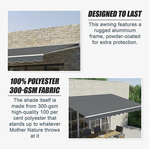 Outdoor Awning Grey - 5x2.5m Retractable Sunshade