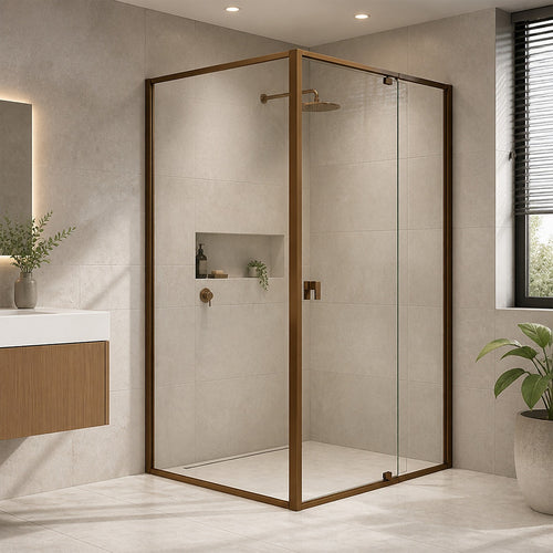 Semi-Frameless Shower Screen – Dust Brown, Front: (114~122)x195cm, Side: (98~101)x195cm