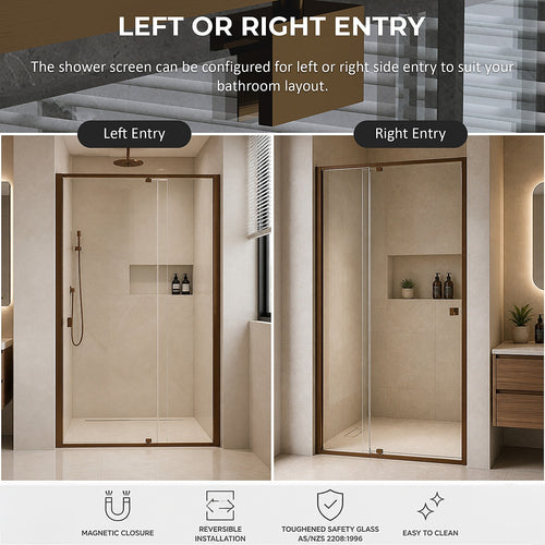 Semi-Frameless Shower Screen – Dust Brown, Front: (98~106)x195cm, No Side Return