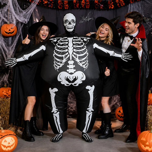 Adult Inflatable Skeleton Costume Halloween Blow Up Full Body Fancy Dress Suit