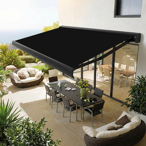 Heavy Duty Full Cassette Retractable Awning: Motorised 5.5x3m Black Sunshade