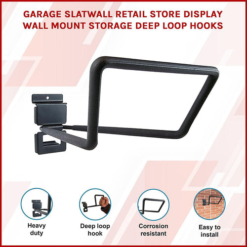 Slatwall Storage Pack for Retail Display Garage Storage - Black Deep Loop Hook