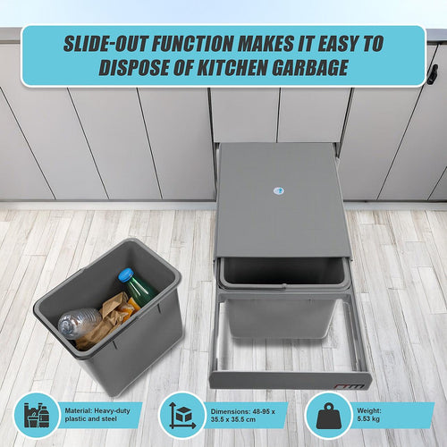 2x 15L Pull Out Trash Bin Dual Kitchen Garbage Waste Basket Cabinet Bin