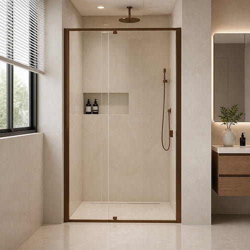 Semi-Frameless Shower Screen – Dust Brown, Front: (98~106)x195cm, No Side Return