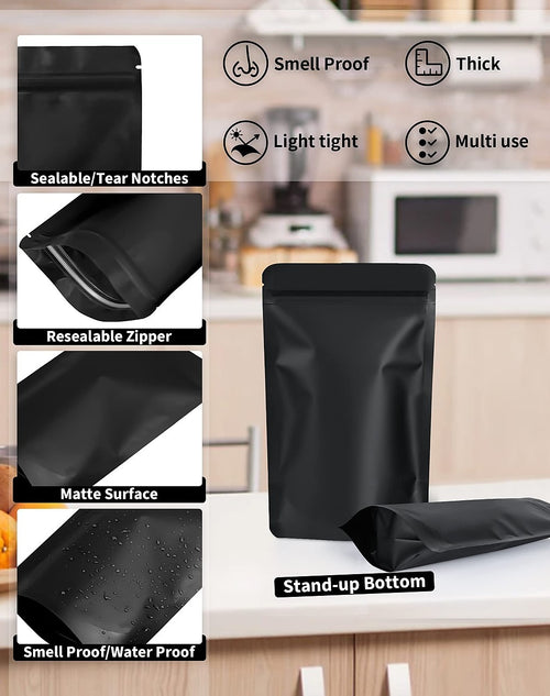 Black Aluminium Mylar Foil Stand Up Pouch 100pcs Resealable Bags