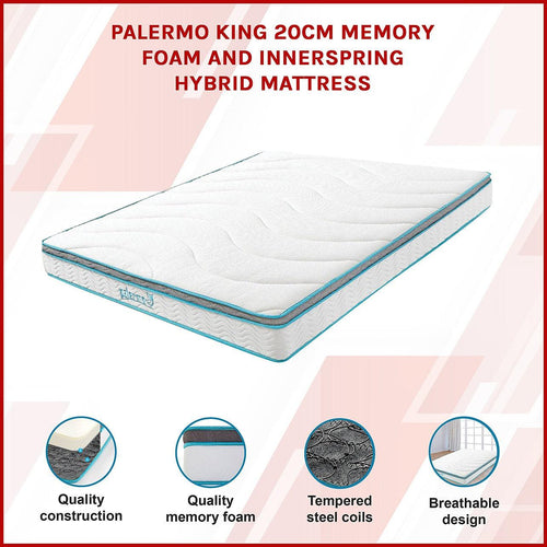 Palermo King 20cm Memory Foam and Innerspring Hybrid Mattress