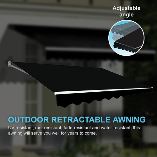 Outdoor Awning Black - 3x2.5m Retractable Sunshade