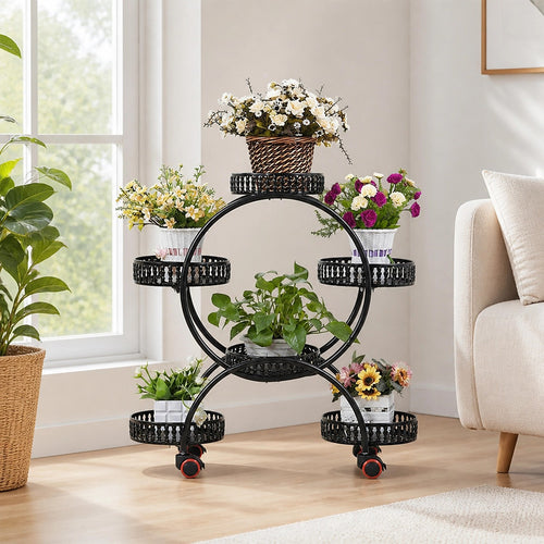 6 Pot Plant Stand with Wheels 4 Tier Plant Shelf