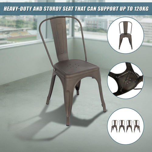 4x Kitchen Dining Chairs Stackable Vintage Metal Chair Backrest Side Chair