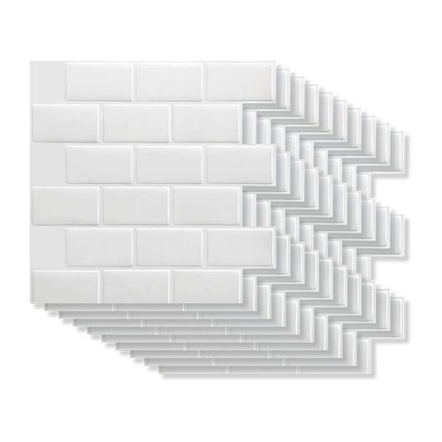 Tiles 3D Peel and Stick Wall Tile – Self-Adhesive Subway White Design Pack of 10 Sheets