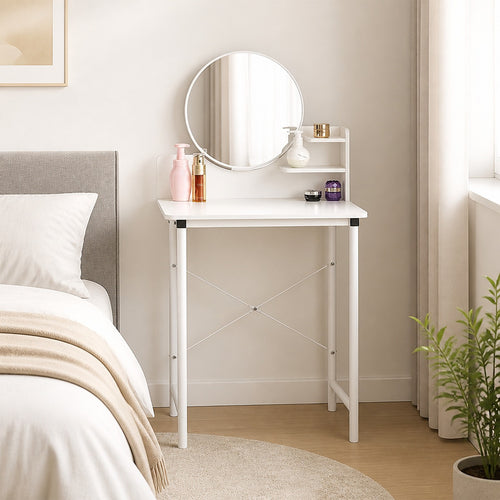 White Dressing Table with Mirror – Makeup Vanity Desk for Bedroom