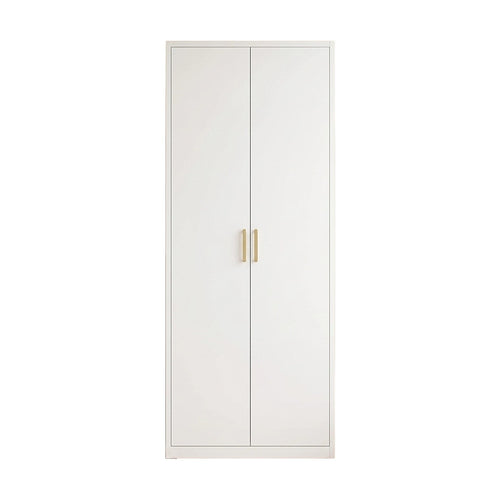 80x200cm 2-Door White Steel Shelf Wardrobe with Gold Handle Storage Cabinet