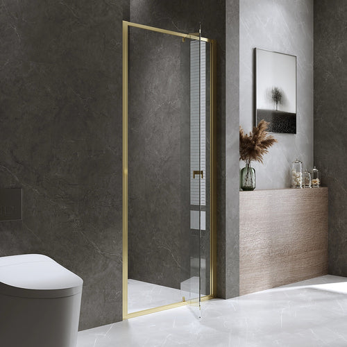 Adjustable Semi Frameless Shower Screen Front: (82~90)x195cm with Gold Hardware and No Side Return