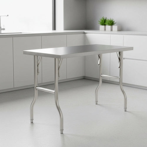 122x61cm Stainless Steel Folding Kitchen Bench – Commercial Prep Work Table