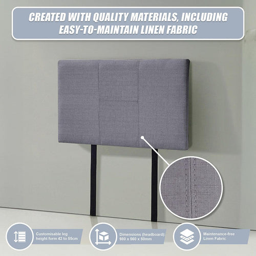 Single Grey Linen Fabric Bed Headboard Bedhead