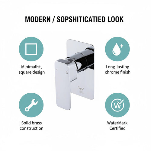Single Square Shower Bath Mixer Tap Bathroom WATERMARK Approved - Chrome