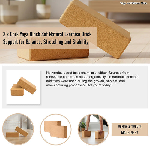 2 Pack Cork Yoga Block Non Slip Exercise Brick
