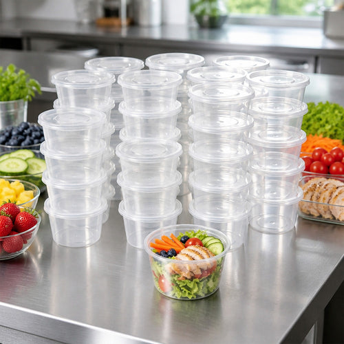 450mL Food Containers with Lids 500 Pack | BPA Free Round Takeaway Tubs