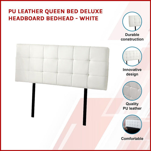 Queen PU Leather Bed Deluxe Headboard Bedhead - White