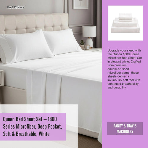 Queen Bed Sheet Set – 1800 Series Microfiber, Deep Pocket, Soft & Breathable, White