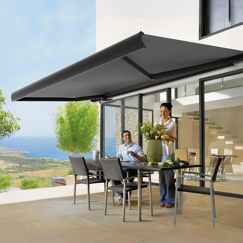 Heavy Duty Full Cassette Retractable Awning: Motorised 5.5x3m Grey Sunshade