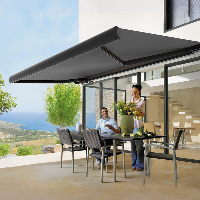 Heavy Duty Full Cassette Retractable Awning: Motorised 5.5x3m Grey Sunshade